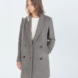 Zara Light Gray Wool Blend Long Pea Coat Xsmall Double Breasted